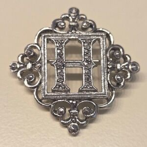 Vintage AVON 1991 "Personal Treasures" Letter H Monogram Silver Tone Brooch Pin
